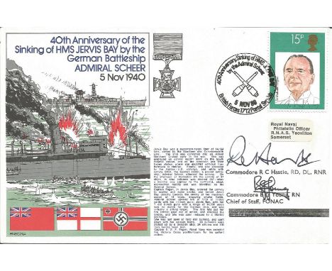 Commodore R C Hastie and Commodore B G Young signed RNSC(3)4 cover commemorating the 40th Anniversary of the Sinking of HMS J