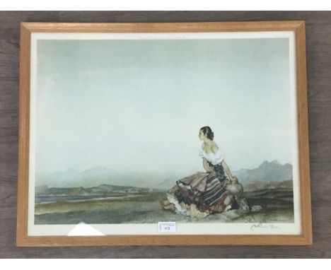 WILLIAM RUSSELL FLINT,SEATED FEMALE,print, signed,mounted, framed and under glass,63cm x 49cm overall 