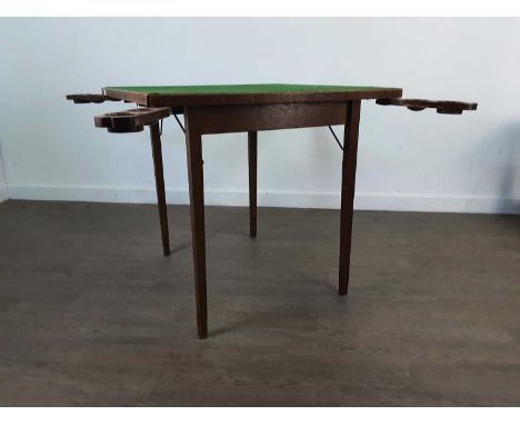 STAINED WOOD FOLDING CARD TABLE,along with a square two tier table (2)