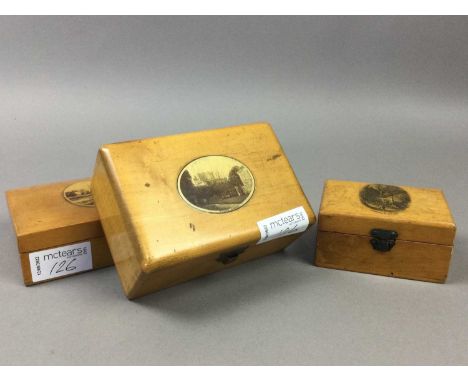 COLLECTION OF MAUCHLINE AND OTHER BOXES,including a glove box and trinket boxes