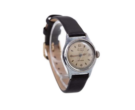 LADY'S GIRARD PERREGAUX CHROME PLATED MANUAL WIND WRIST WATCH,the round cream dial with applied wedge and Arabic hour markers