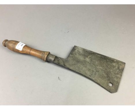 LOT OF VINTAGE TOOLS,along with a heavy wooden chopping bowl of octagonal form, cleaver other hardware