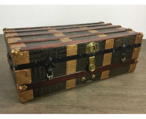 VINTAGE TRUNK,with faux crocodile and gilt detail, 92cm wide