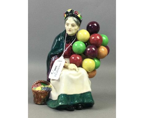 ROYAL DOULTON FIGURE OF 'THE OLD BALLOON SELLER',HN 1315, 18cm high, along with other Royal Doulton figures and a Royal Worce