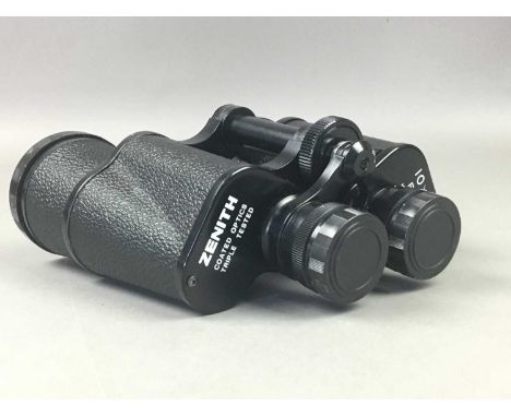 PAIR OF ZENITH BINOCULARS,cased, along with a telescope and two tripods (4)