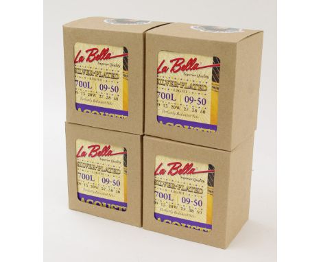 Forty-eight packets of new La Bella silver plated light 700L acoustic guitar strings