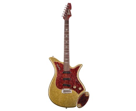 Pete Overend Watts (Mott the Hoople) - autographed Italia Monza electric guitar; Finish: gold sparkle, minor blemishes; Fretb