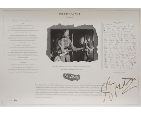 Glen Matlock (Sex Pistols) - autographed 'Pretty Vacant' poster, signed by Glen Matlock in gold pen to the lower right corner