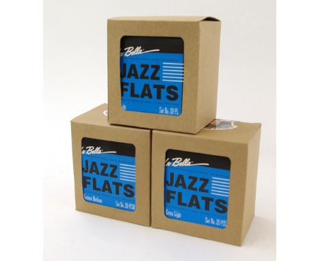 Twelve packets of new La Bella Jazz Flats custom medium 12-52 stainless steel flat wound guitar strings; together with eight 