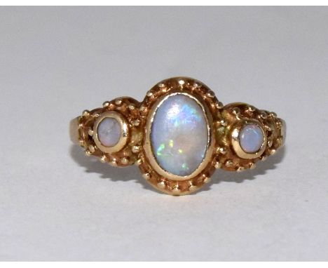 9ct gold ladies opal triple set ring size P