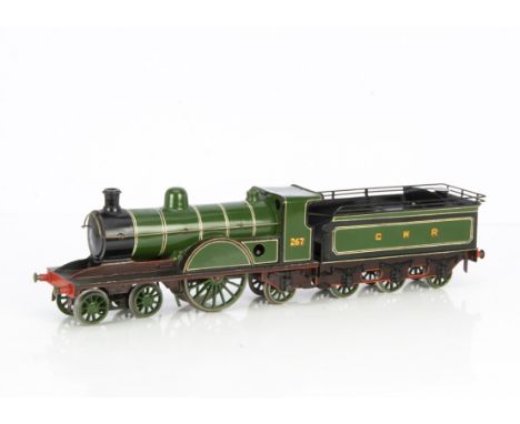 A restored/repainted Bing Gauge 1 clockwork Great Northern Railway 'Ivatt' 4-2-2 Locomotive and Tender, refinished in lined G