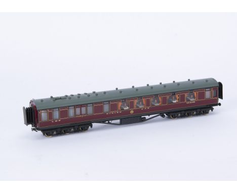 Lawrence Scale Models kitbuilt 00 Gauge 4mm LMS twelve-wheel Dining Car 10440,   interior with tables, lamps and figures, Law