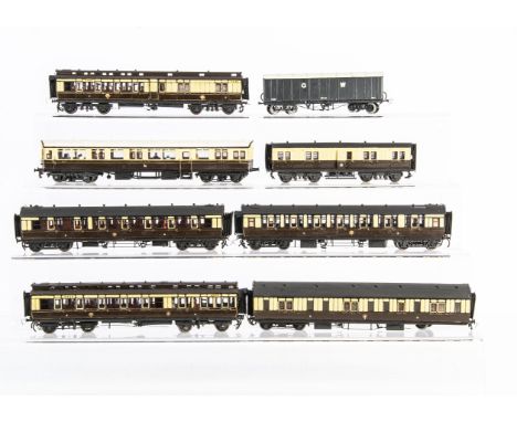 Kitbuilt 00 Gauge GWR chocolate and brown Coaches and Van, full length Clerestory Third/Brake and First/Third, Auto Coach, To