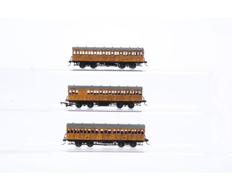 Kitbuilt 00 Gauge London Underground Metropolitan wooden short bogie Coaches, comprising All First, 3rd Brake and All 3rd, wi