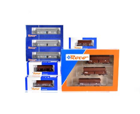 Roco H0 Gauge Austrian Hopper Wagons,  all of the ÖBB, two boxed packs of three bogie hopper wagons, 45964 in grey livery, 47