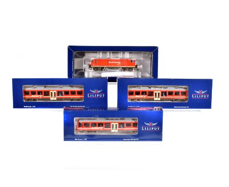Liliput by Bachmann H0e Four Car Austrian Zillertalbahn Diesel Train, all boxed, L142100 D15, L44520 Steuerwagen VS6, L344530