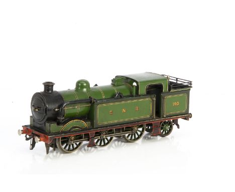 A Bing for B-L Gauge 1 clockwork GNR 0-6-2 'Condensing Tank' Locomotive, in original GNR lined two-tone green with crimson st
