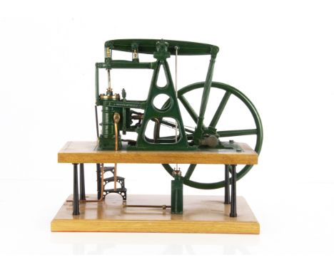 A Vulcan 'A-frame' Beam Engine, built to the Model Engineer design (published 1954-5), mounted on 2-tier oak wood 'floors', t
