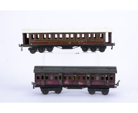 Märklin and Bassett-Lowke Gauge 1 LMS Coaching Stock, comprising Märklin MR 1st/3rd clerestory-roof non-corridor coach in sli