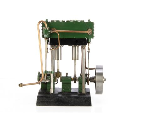 A Two-cylinder Compound Marine-type Steam Engine by unknown maker, with top-mounted cylinders approx 1¼" and 1¾" diameter (bo