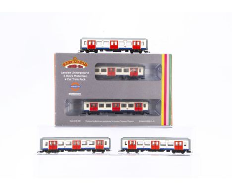 Bachmann 00 Gauge 35-990 London Underground S Stock Motorised 4-Car Train Pack and additional Coaches, red, white and blue se