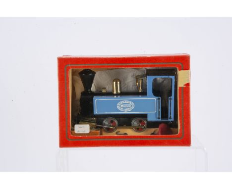 A Mamod 0 Gauge Live Steam SL2 Locomotive, in light blue with black 'balloon' smokestack, VG-E, appears steamed only once or 