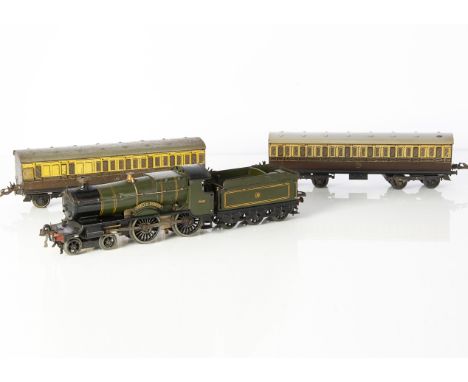 A Hornby 0 Gauge clockwork No 2 Special 'County of Bedford' 4-4-0 Locomotive with Tender and Suburban Coaches, the locomotive