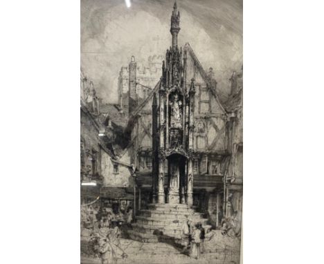 Hedly Fitton (British 1859-1929) City Cross, Winchester, etching with drypoint, signed lower right, framed