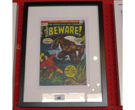 SOLD IN TIMED AUCTION A framed limited edition Beware, The Monsters are Coming - March 1973 comic print 30 x 40cm