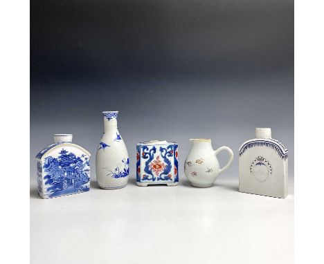 Three Chinese porcelain tea caddies, 18th century, height of tallest 12.3cm, a Chinese famille rose porcelain jug, height 9.5