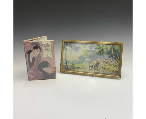 A South East Asian watercolour of a cart in a county lane. early 20th century, 21 x 38 and a book entitled 'The Japanese Prin