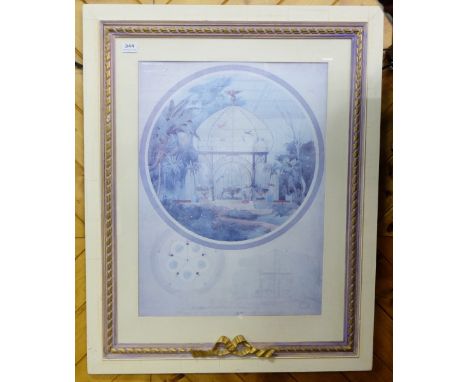 3 large French coloured architectural coloured engravings in very ornate contemporary cream and gilt frames