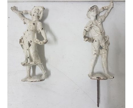 Victorian Metal Finial Figures of Boy and Girl, each 10"h approx