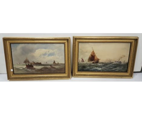 Pair of English Late 19th C Marine Scenes, oil on panel (both unsigned) each 29cm x 48cm in moulded gold frames (2)
