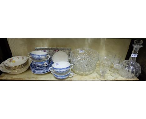 Cut Crystal Decanter &amp; Fruit Bowl, glass bowl, 6 various etc sherry glasses &amp; china incl. 6-piece 1950’s Wedgewood so