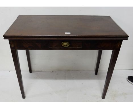 Late 19thC Mahogany Gate-Leg Tea Table, with an apron drawer, tapered legs, inlaid, 36”w x 29”h