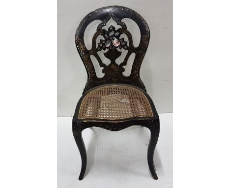 Papier Mache side / bedroom chair, on sabre legs, inlaid with mother of pearl