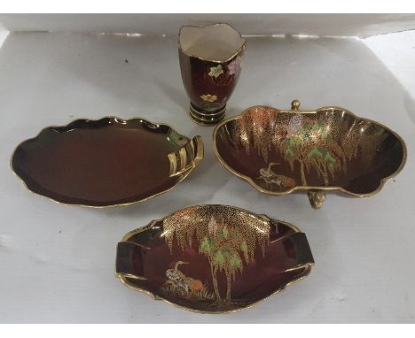 4 pieces of Carlton Ware – “Rouge Royal” with herons (3 dishes, 1 pot)