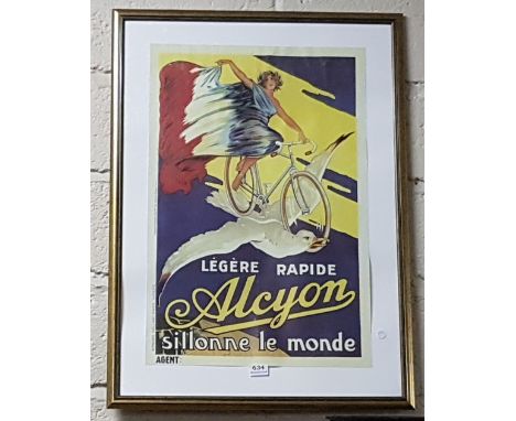 “Alycon” Vintage French Bicycle Poster, framed, 86cm x 63cm