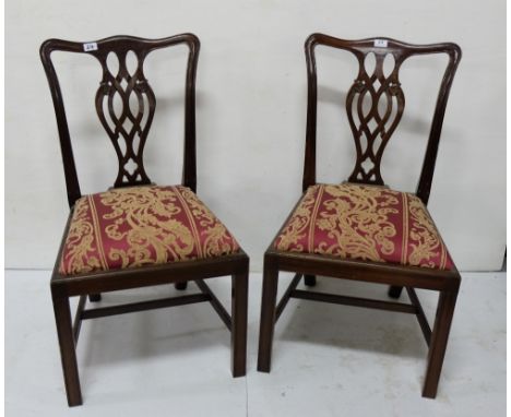 Matching Pair of Mahogany Chippendale Style Side Chairs, with padded seats, red fabric