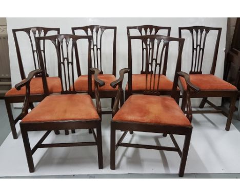 Matching Set of 6 Chippendale Style Mahogany Dining Chairs (4 and 2 Carvers), with removable padded seats