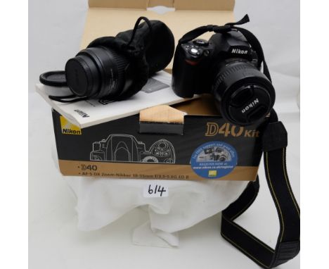 Nikon digital camera D40 with ED18-55mm F1:3.5-5.6 GII lens (boxed) and Nikon ED55-200mm 1:4-5.6G lens (in bag) (boxed) and m