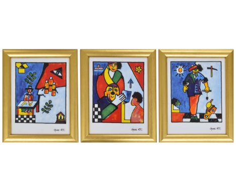 Otmar Alt (German, born 1940)&nbsp;- "Know Thyself", a limited edition porcelain three tile triptych mural, each with edition