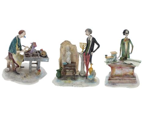 Three 'Lo Scricciolo' ceramic figural studies,&nbsp;'Architect' and 'Sculptor' by Toni Moretto, and 'Horologist' by Adriano C