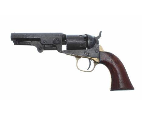 Colt model 1849 .31 Caliber revolver, serial number 603165, the 5 shot cylinder with an worn engraved stagecoach scene also m