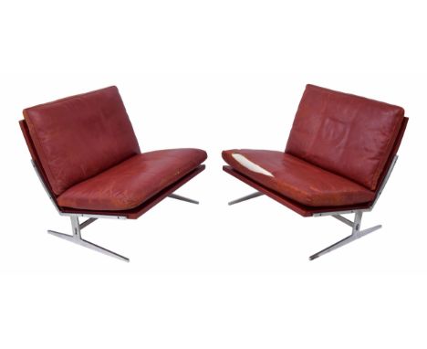 Preben Fabricius &amp; Jørgen Kastholm - pair of BO-561 model red leather and steel lounge chairs, Danish circa 1960s-70s, 28