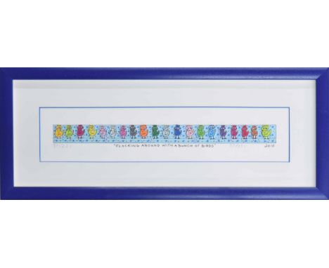 James Rizzi (American, 1950-2011), "Flocking Around With a Bunch Of Birds", 3 dimensional limited edition print, signed and n