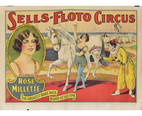 Sells-Floto Circus / Rose Millette&nbsp;'The Greatest Bare Back Rider of all Time' -&nbsp;vintage circus advertising poster, 