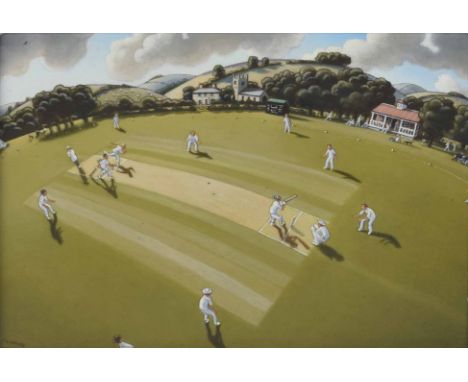 Jonathan Armigel Wade (b. 1960) - 'Six to Win', a village cricket match, signed also inscribed on the artist original label v