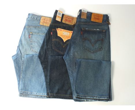 Levi Strauss, two pairs of 501, one pair of 508, jeans blue, light blue, one with tags, 34/34
